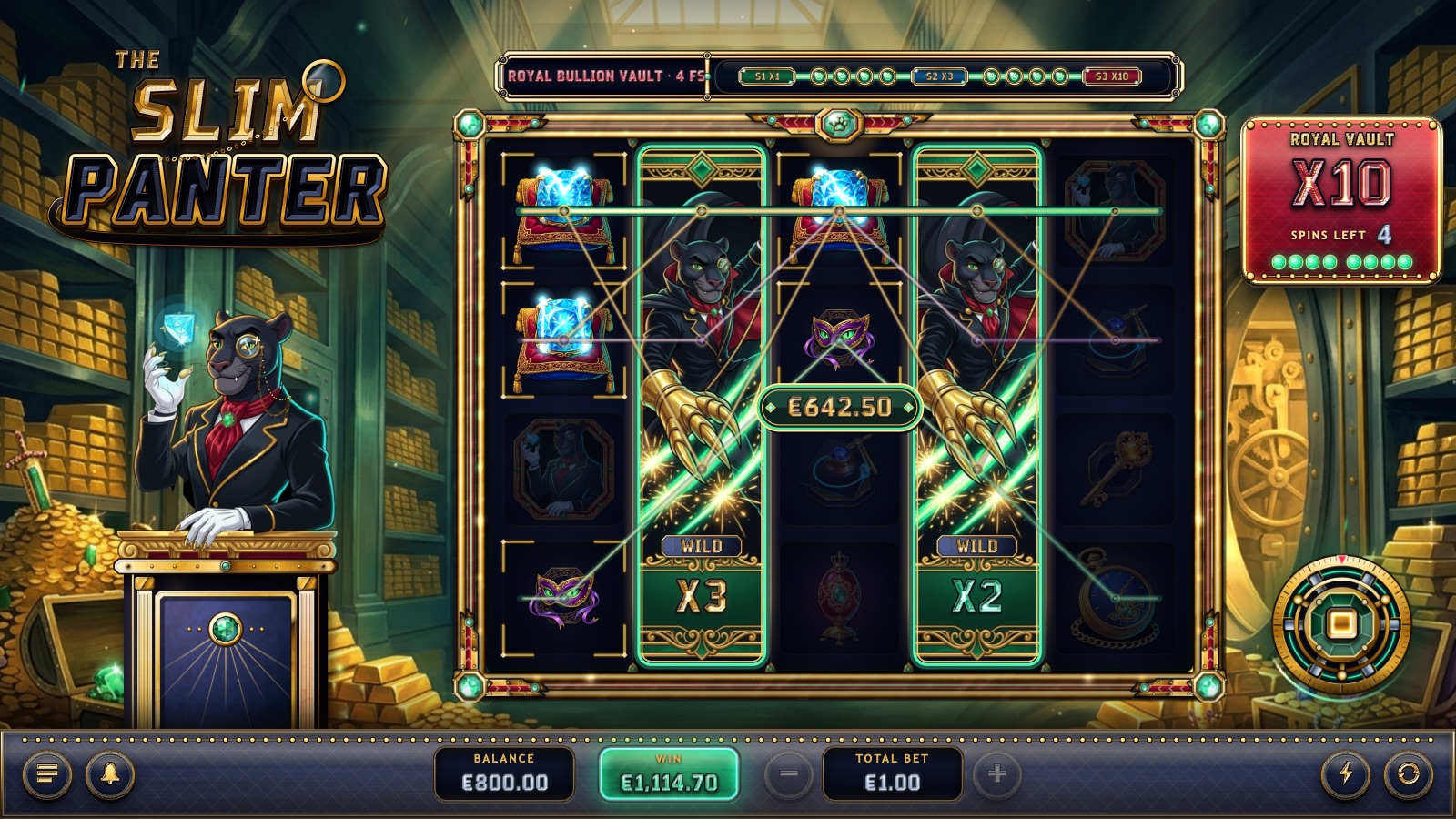 Royal Vault stage at ×10 with two expanded wilds